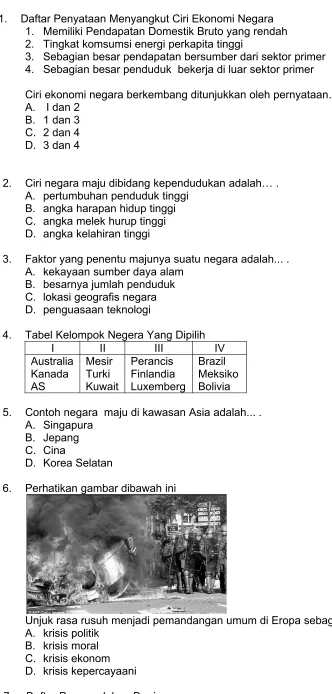 Tabel Kelompok Negera Yang Dipilih