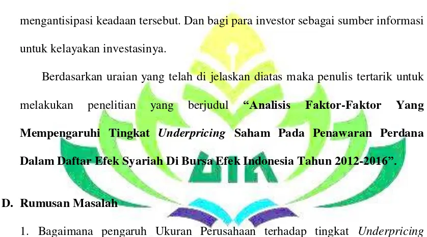 Perusahaan yang IPO dan Tabel 1.1 Undepricing dalam Daftar Efek Syariah 2012-