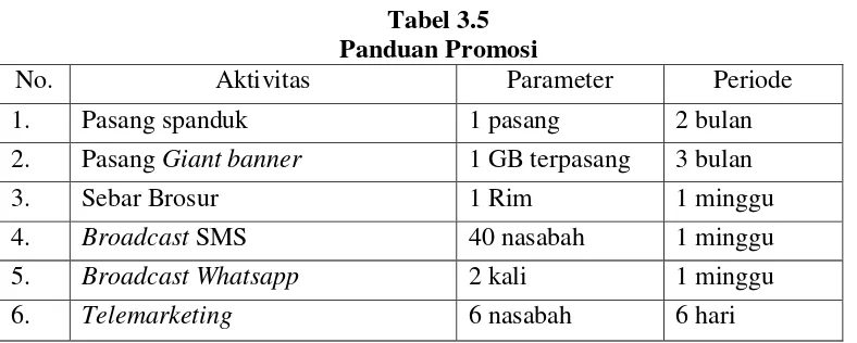 Tabel 3.5 Panduan Promosi 