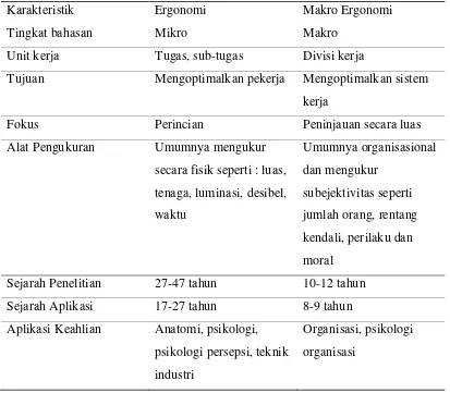 Tabel 3.1. Perbandingan antara Mikro Ergonomi dengan Makro Ergonomi 