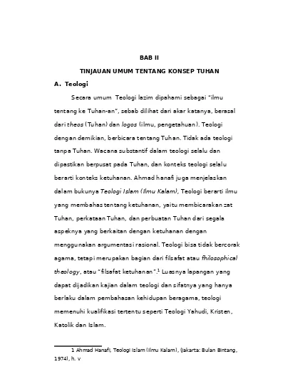 BAB II TINJAUAN UMUM TENTANG KONSEP TUHAN - KONSEP DAN MAKNA KETUHANAN ...