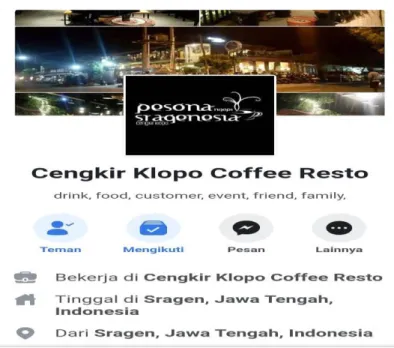 Gambar 1. Fanpage Facebook Coffee &amp; Resto Cengkir Klopo 
