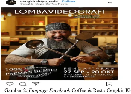 Gambar 2. Fanpage Facebook Coffee &amp; Resto Cengkir Klopo 