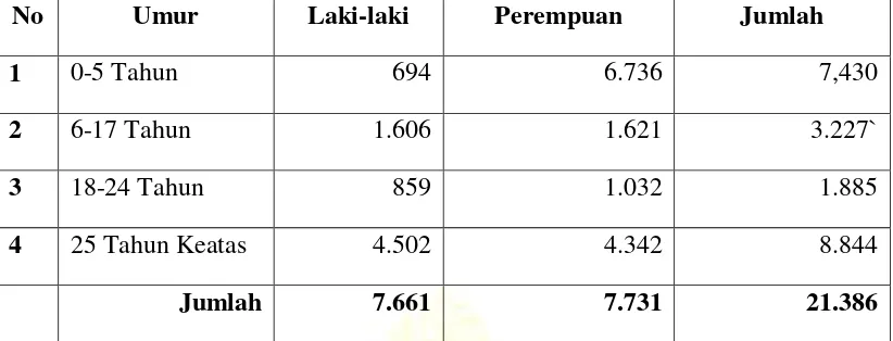 Tabel 1. Daftar Rincian Penduduk Menurut Umur dan Jenis Kelamin Kelurahan Sukarame Kota Bandar Lampung Tahun 2017 