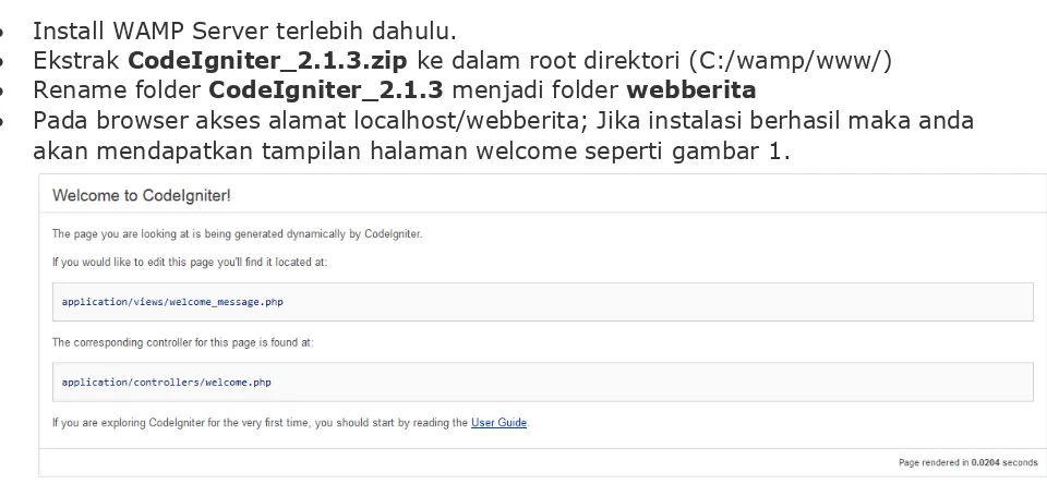 Gambar 1: Halaman Welcome CodeIgniter 