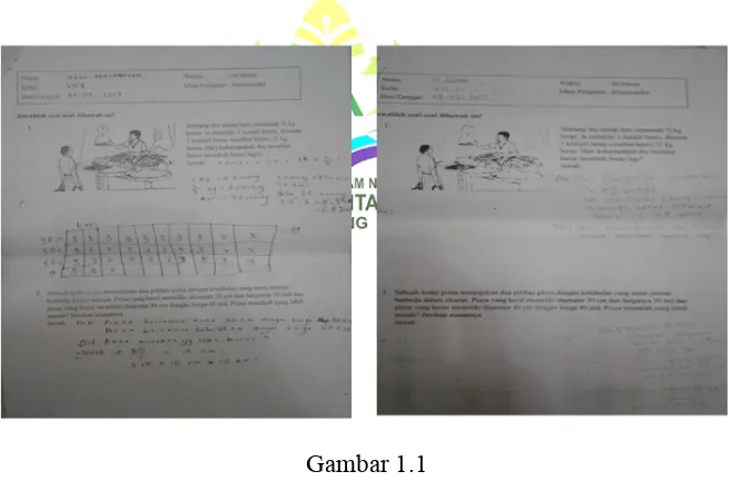 Gambar 1.1 Hasil Jawaban Siswa Kelas VII 1 SMP Islam YPI 1 Braja Selebah 