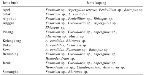 Tabel 2. Genus kapang yang teridentifikasi pada buah dari pasar tradisional