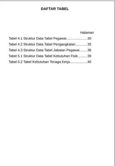 Tabel 4.1 Struktur Data Tabel Pegawai......................30
