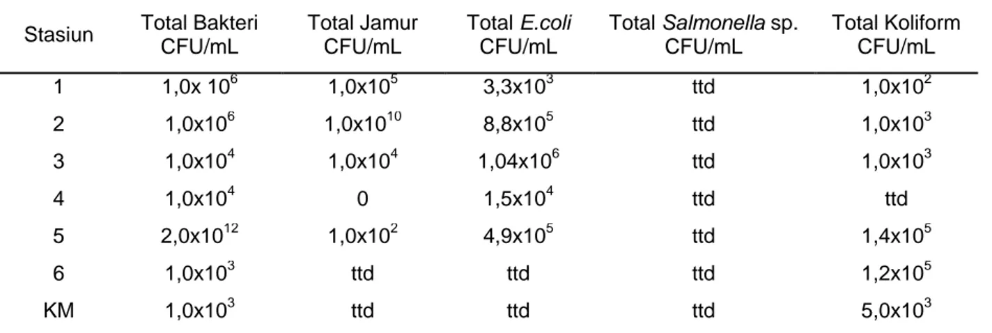 Tabel 2.  Hasil Uji Kualitas Mikrobiologi Air Situ Lebakwangi