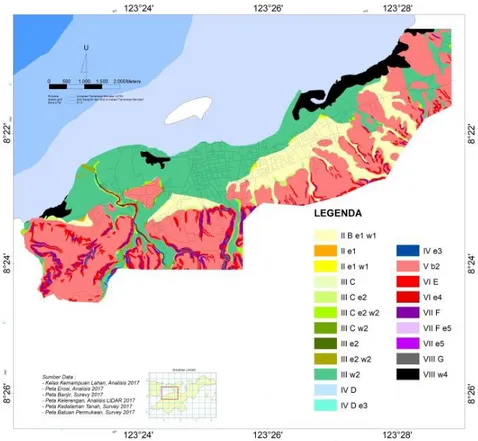 Gambar 1. Peta daya dukung lahan tingkat sub klas kawasan perkotaan Lewoleba 