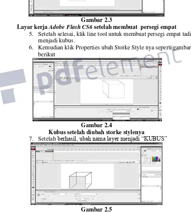 Gambar 2.3  Layar kerja Adobe Flash CS6 setelah membuat  persegi empat 