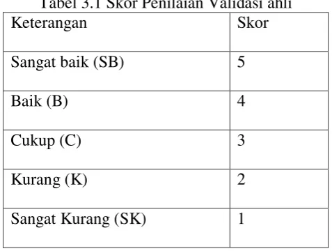 Tabel 3.1 Skor Penilaian Validasi ahli 