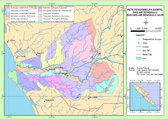 Gambar 4.2. Peta Jenis Tanah Sub DAS Bengkulu Hilir dan Titik Pengambilan Sampel  