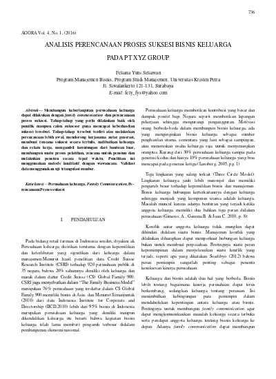 Analisis Perencanaan Proses Suksesi Bisnis Keluarga Pada PT Xyz Group