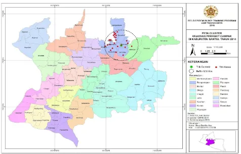 Gambar 1. Peta Sebaran Kejadian Penyakit Campak di        Kabupaten Bantul Tahun 2014 
