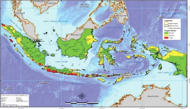 Gambar 1. Peta Indeks Resiko Bencana Tsunami Indonesia (Sumber: BNPB, 2010)