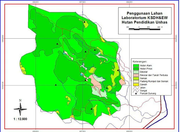 Gambar 1. Peta Tutupan Vegetasi Laboratorium Lapangan Konservasi Sumberdaya Hutan dan Ekowisata Hutan Pendidikan Unhas.