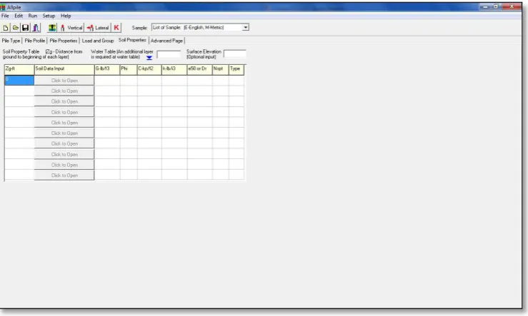 Gambar 2.19.  Input data – data yang bekerja pada tiang pada program Allpile 