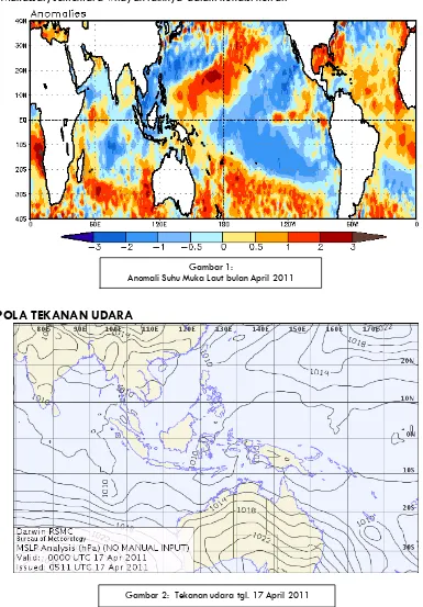  Gambar 1:  Anomali Suhu Muka Laut bulan April 2011 