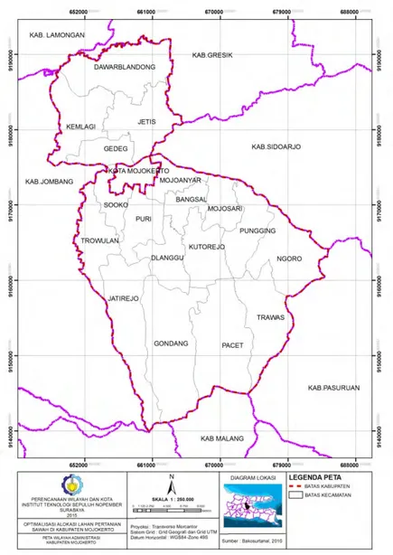 Gambar 1.2 Wilayah Administrasi Kabupaten Mojokerto 
