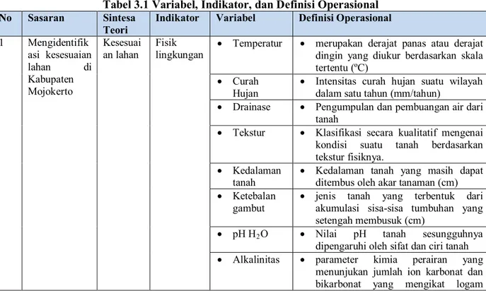 Tabel 3.1 Variabel, Indikator, dan Definisi Operasional 