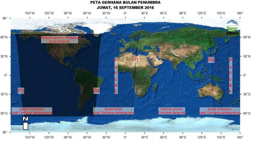Gambar 3. Peta Gerhana Bulan Penumbra 16-17 September 2016 untuk Pengamat pada Lintang 