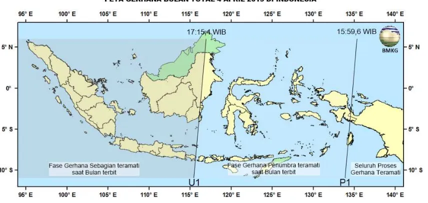 Gambar 2. Peta Gerhana Bulan Total 4 April 2015 untuk Pengamat di Indonesia 