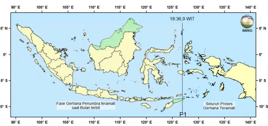 Gambar 2. Peta Gerhana Bulan Penumbra 23 Maret 2016 untuk Pengamat di Indonesia 