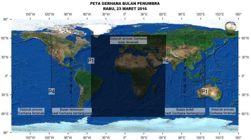 Gambar 3. Peta Gerhana Bulan Penumbra 23 Maret 2016 untuk Pengamat pada Lintang 65o LU s.d