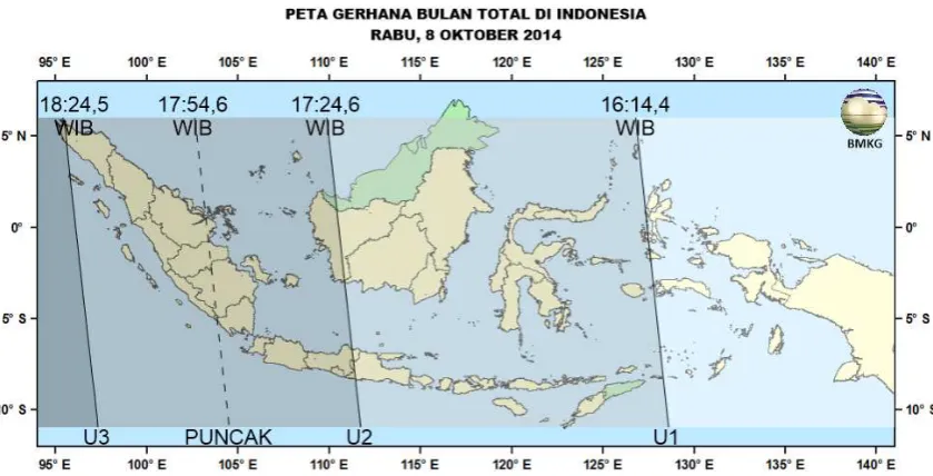 Gambar 2. Peta Gerhana Bulan Total 8 Oktober 2014 untuk Pengamat di Indonesia 