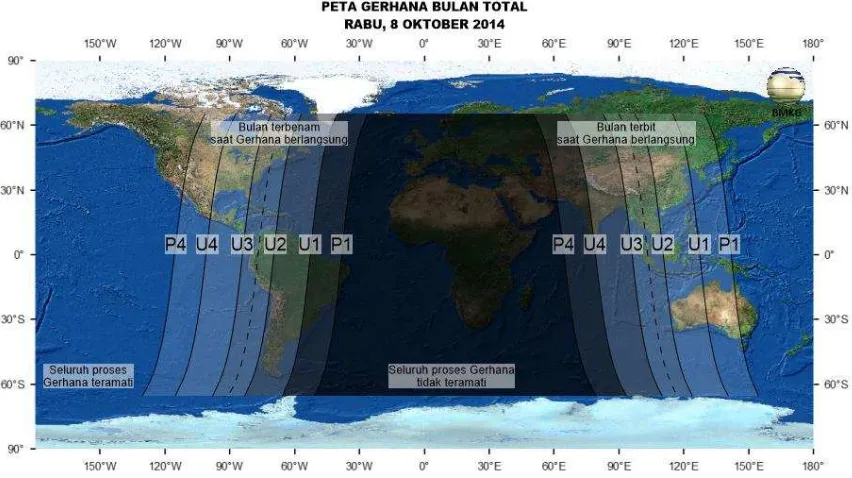 Gambar 3. Peta Gerhana Bulan Total 8 Oktober 2014 untuk Pengamat pada Lintang 65o LU s.d