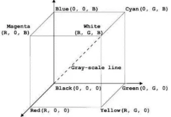 Gambar 2. Skema Ruang Warna RGB dalam Ruang 3 Dimensi [3] 