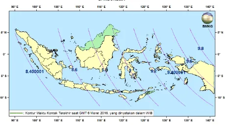 Gambar 7. Waktu puncak gerhana saat Gerhana Matahari Total 9 Maret 2016 di Indonesia 