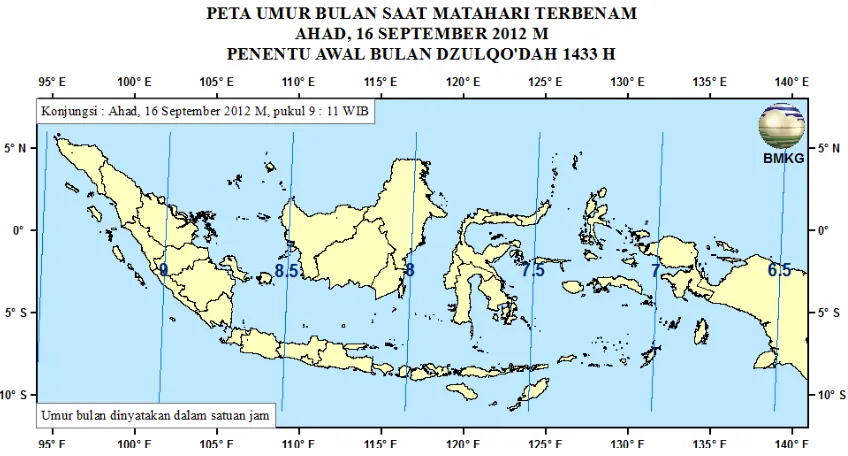 Gambar 3. Peta Elongasi tanggal 16 September 2012 untuk pengamat di Indonesia 