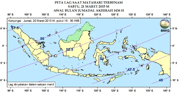 Gambar 7. Peta Lag tanggal 20 Maret 2015 untuk pengamat di Indonesia 