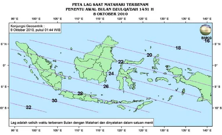 Gambar 5. Peta Umur Bulan tanggal 8 Oktober 2010 untuk pengamat di Indonesia 