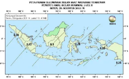 Gambar 8. Peta Fraksi Illuminasi Bulan tanggal 29 Agustus 2011 untuk pengamat di Indonesia 