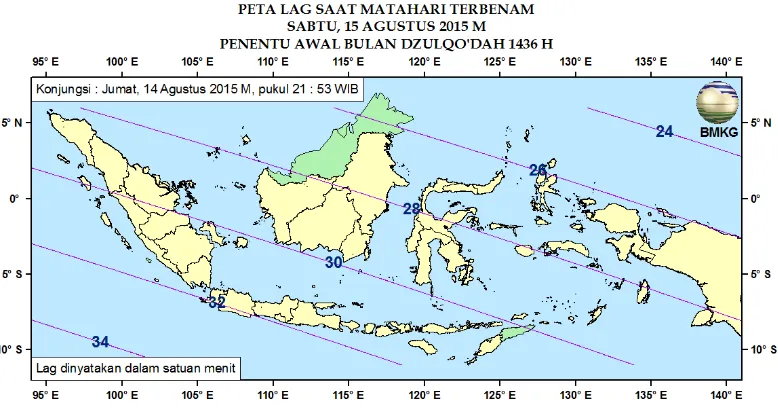Gambar 6. Peta Fraksi Illuminasi Bulan tanggal 15 Agustus 2015 untuk pengamat di Indonesia 