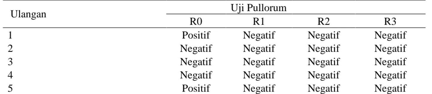 Tabel 3. Uji Pullorum RPAT (rapid plate aglutination test) 