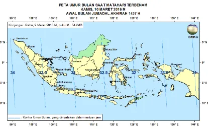 Gambar 5. Peta Umur Bulan tanggal 9 Maret 2016 untuk pengamat di Indonesia 