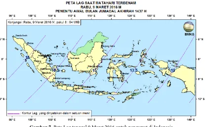 Gambar 7. Peta Lag tanggal 9 Maret 2016 untuk pengamat di Indonesia 