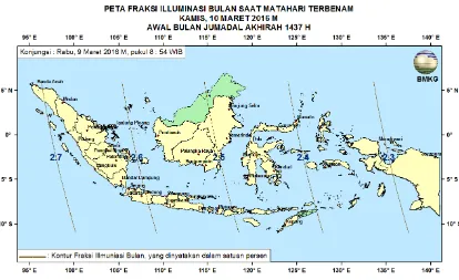 Gambar 9. Peta Fraksi Illuminasi Bulan tanggal 9 Maret 2016 untuk pengamat di Indonesia 