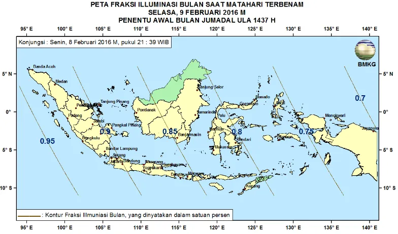 Gambar 5. Peta Lag tanggal 9 Februari 2016 untuk pengamat di Indonesia 