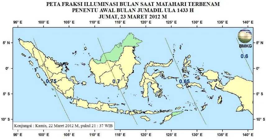 Gambar 5. Peta Lag tanggal 23 Maret 2012 untuk pengamat di Indonesia 