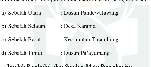 TABEL 4.1Jumlah Penduduk Dusun Lamasariang