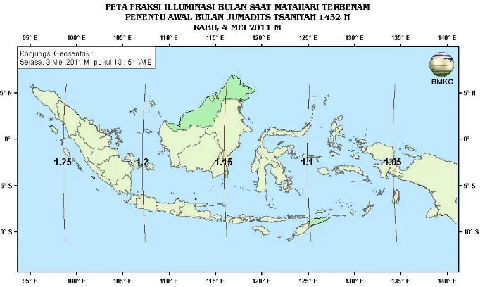 Gambar 13. Peta Fraksi Illuminasi Bulan tanggal 4 Mei 2011 untuk pengamat di Indonesia 