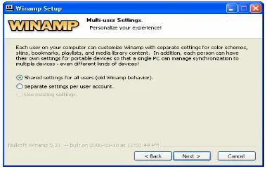 Gambar Winamp setup: Multi User Settings 
