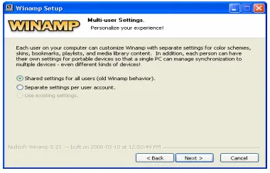 Gambar Winamp setup: Multi User Settings 
