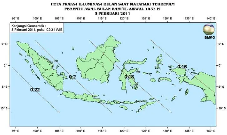 Gambar 6. Peta Lag tanggal 3 Februari 2011 untuk pengamat di Indonesia 