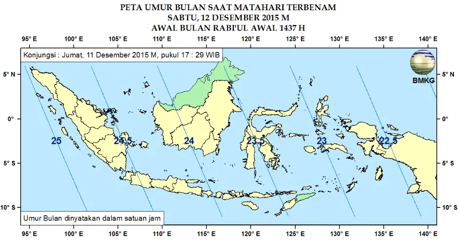 Gambar 5. Peta Umur Bulan tanggal 11 Desember 2015 untuk pengamat di Indonesia 